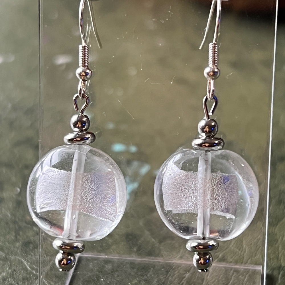 Clear White Bead Earrings